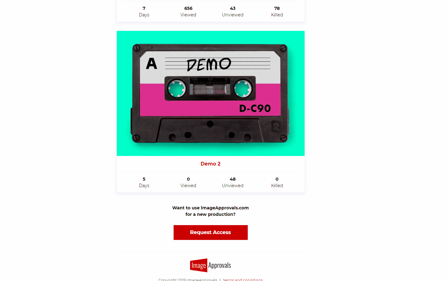 A gif showing how to view production stills uploaded to the Image Approvals online photo approvals app.