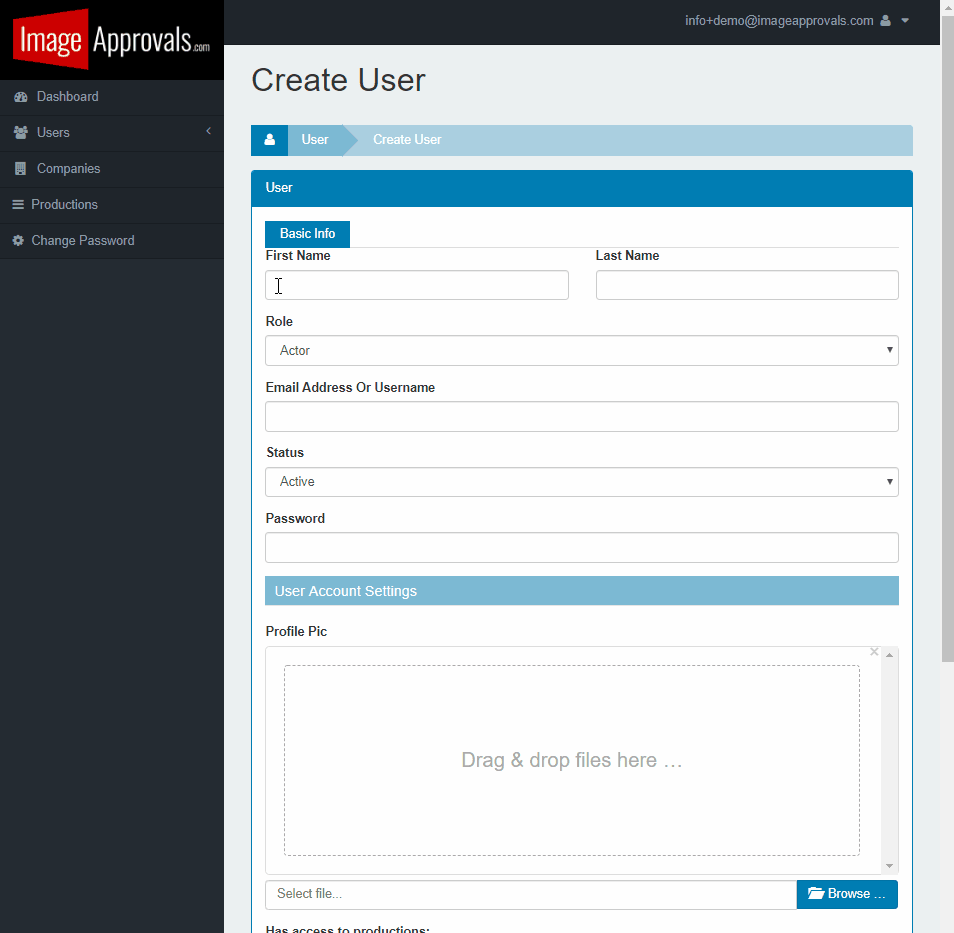 How to create a new actor account in Image Approvals