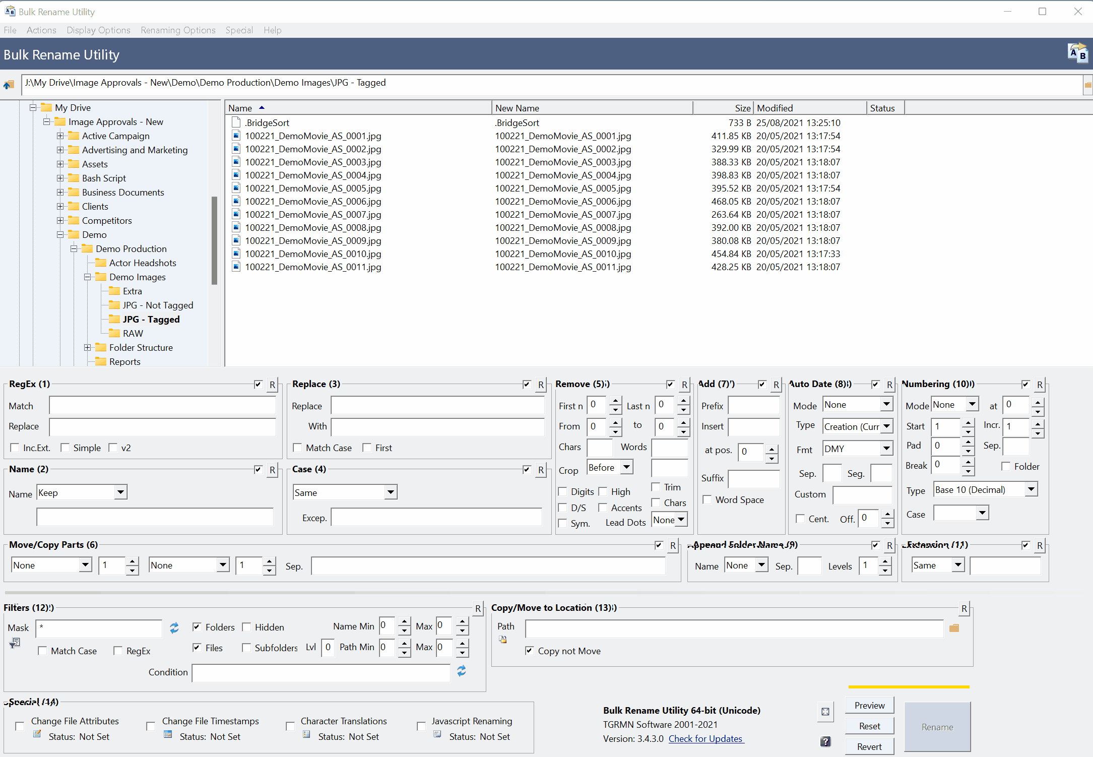 Gif showing how to use the replace tool in Bulk Rename Utility.